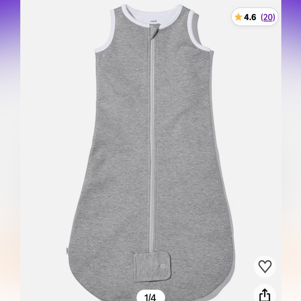 NANIT Sleep Wear Sleeping Bag Baby Sleep Sac - Small, Heather Grey 3-6 month